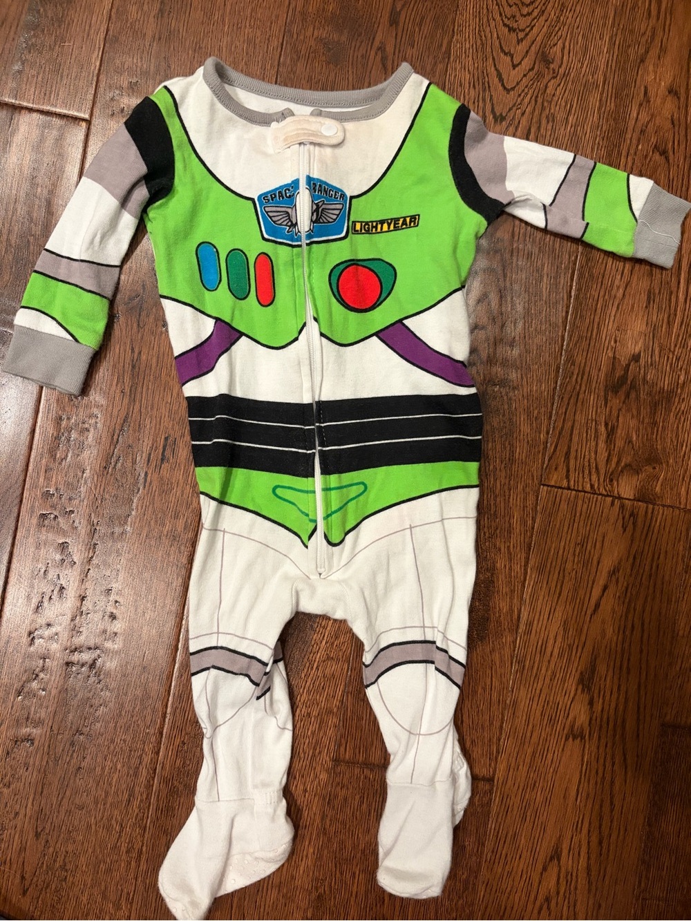 Disney Buzz Lightyear Green White Footed One-Piece Pajamas